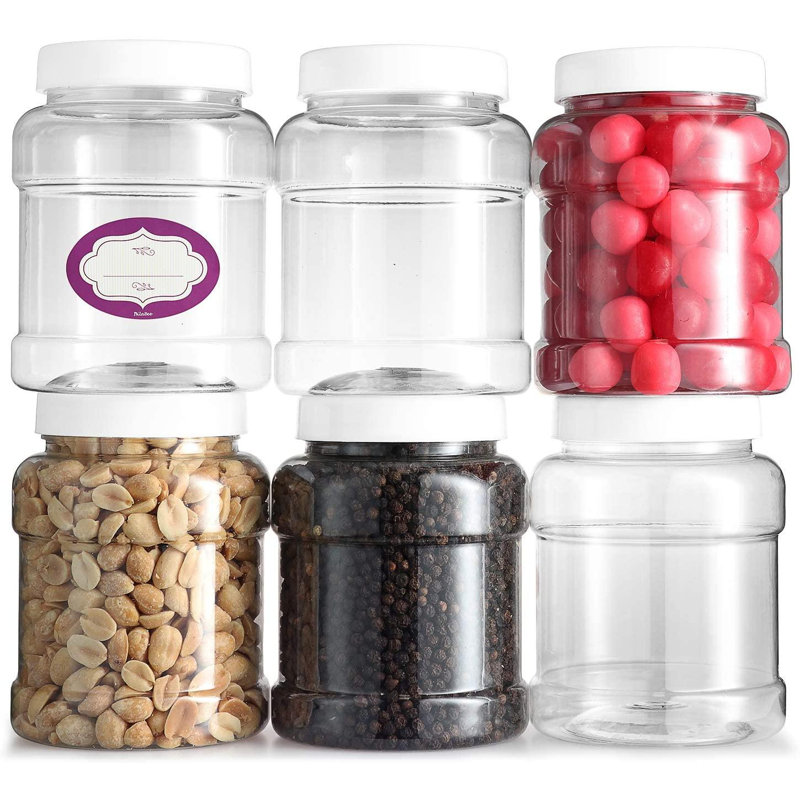 Glaustoncn Pack Of 6 Clear Empty Plastic 48 Oz Storage Containers With Lids Round Pantry